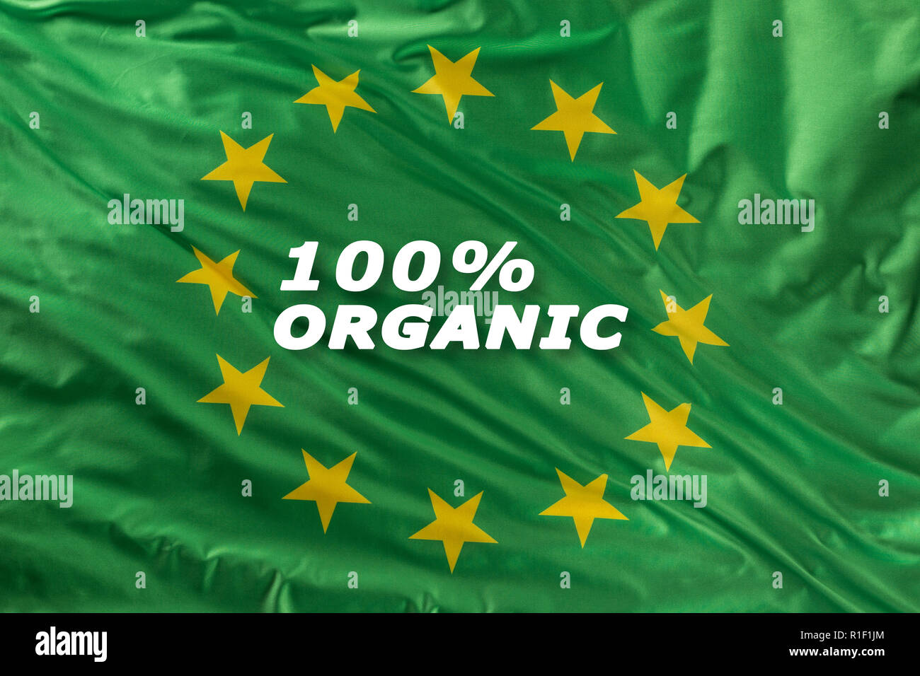 Grüne Fahne der Europäischen Union als ein Zeichen des Bio Bio Lebensmittel oder Ökologie. Stockfoto
