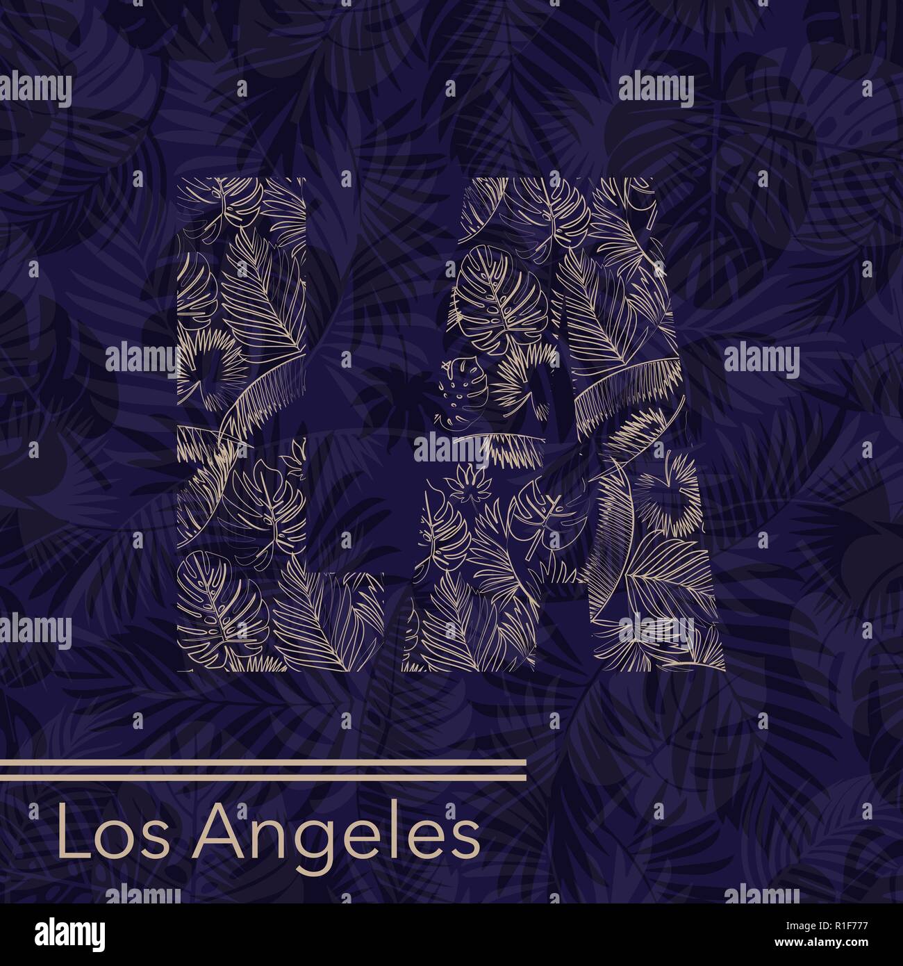 Los Angeles Briefe mit Palm Blätter Hintergrund Stock Vektor