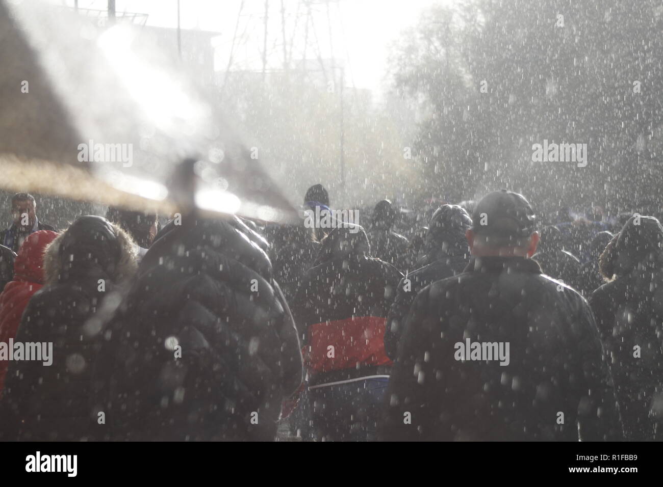 Überfüllt, Regen, Regenzeit, Straße Stockfoto