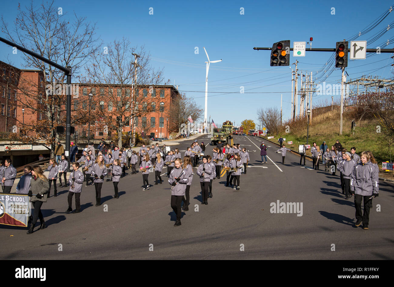 Menschen am Veterans Parade in Saco-Biddefrod mich. Stockfoto