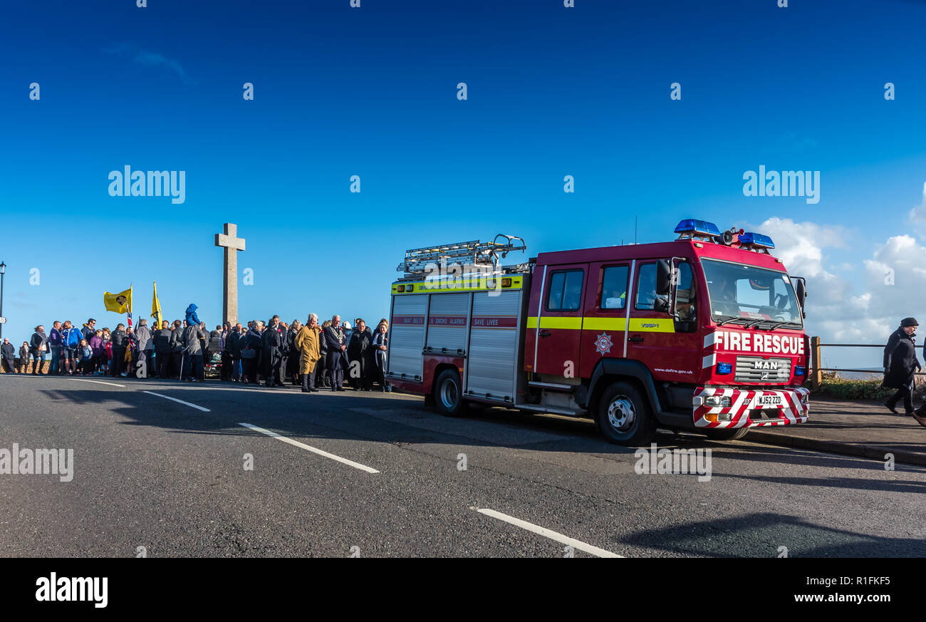 Budleigh Salterton, East Devon, England. 11. November 2018, der Tag des Gedenkens an das Kriegerdenkmal. "Credit Peter Bowler/Alamy Leben Nachrichten' Stockfoto