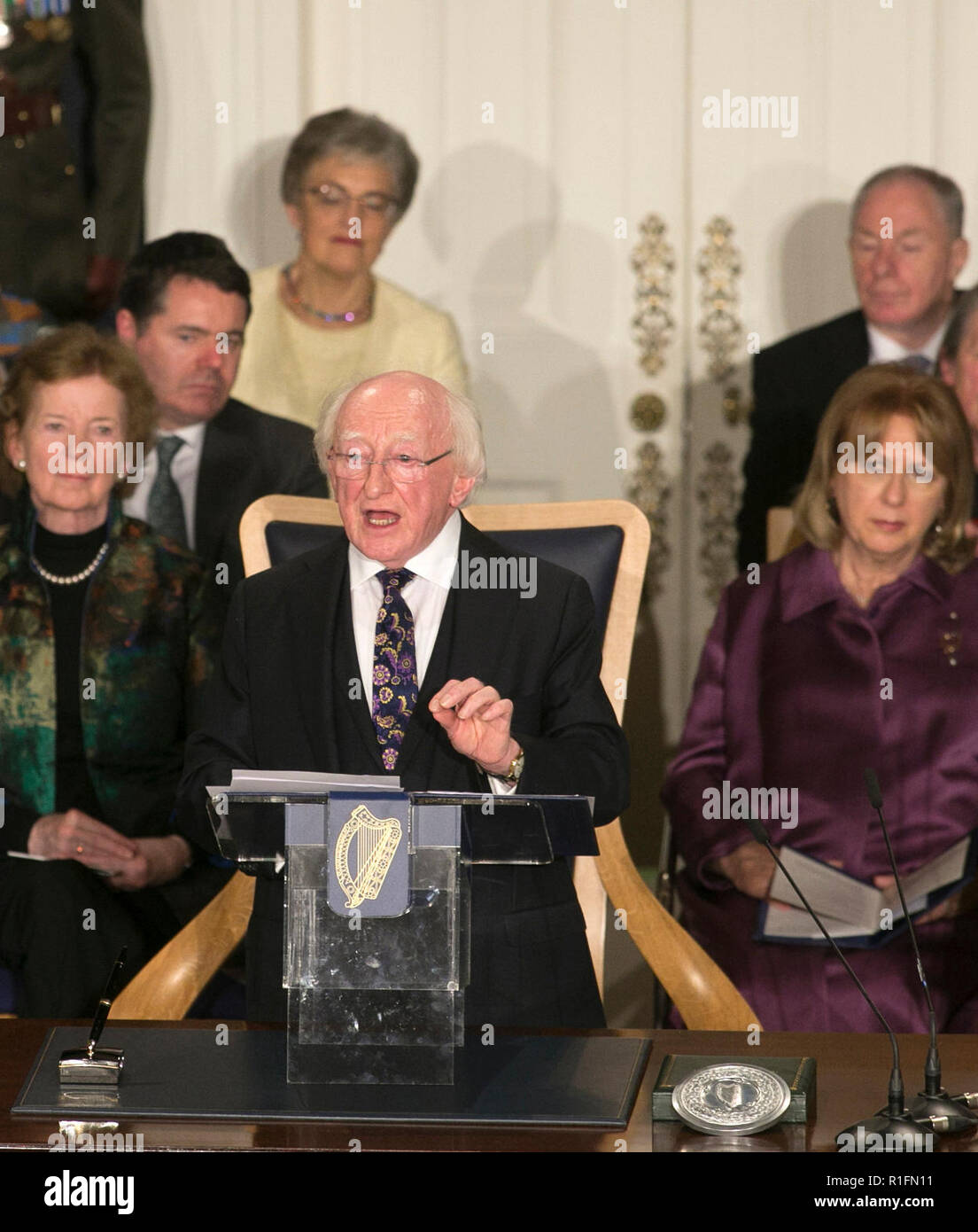 11/11/2018. Regierungsantritt 2018. Die Amtseinführung von Präsident von Irland, Michael D Higgins, für eine zweite Amtszeit im Schloss von Dublin, Irland. Foto: Sam Boal/RollingNews.ie Stockfoto