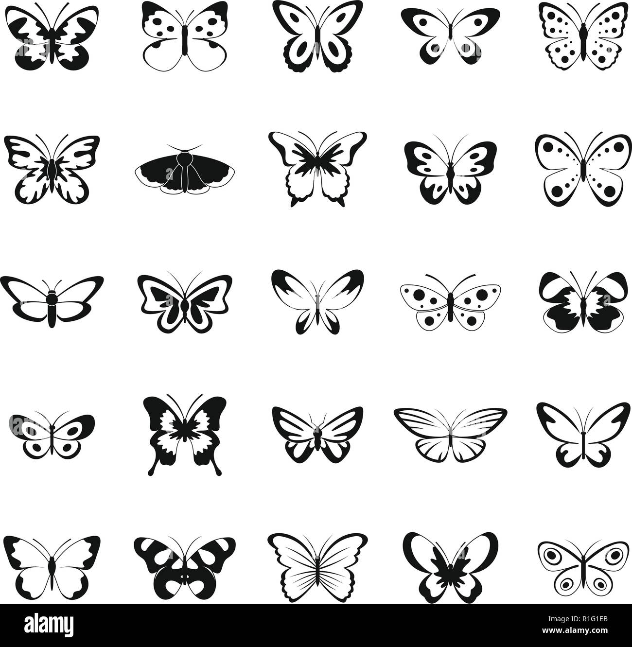 Schmetterling Symbole Gesetzt Einfache Abbildung 25 Schmetterling Vector Icons Fur Web Stock Vektorgrafik Alamy