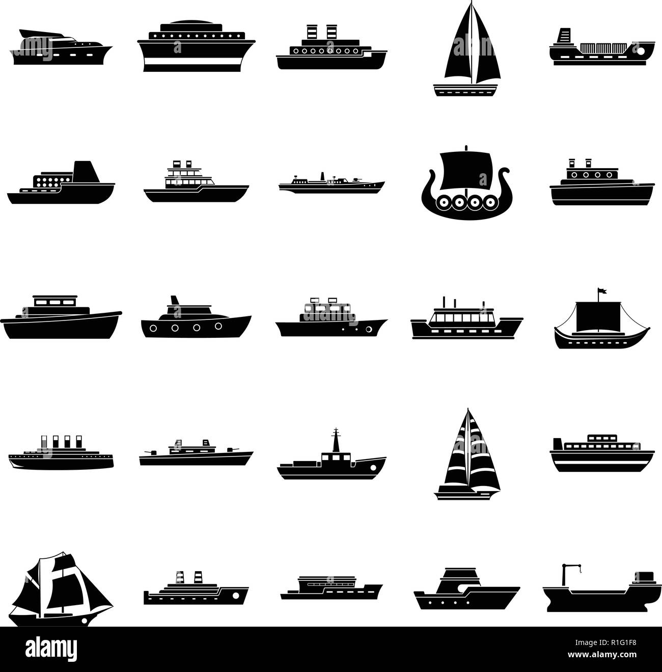 Boot Symbole gesetzt. Einfache Abbildung: 25 Boot Vector Icons für Web Stock Vektor
