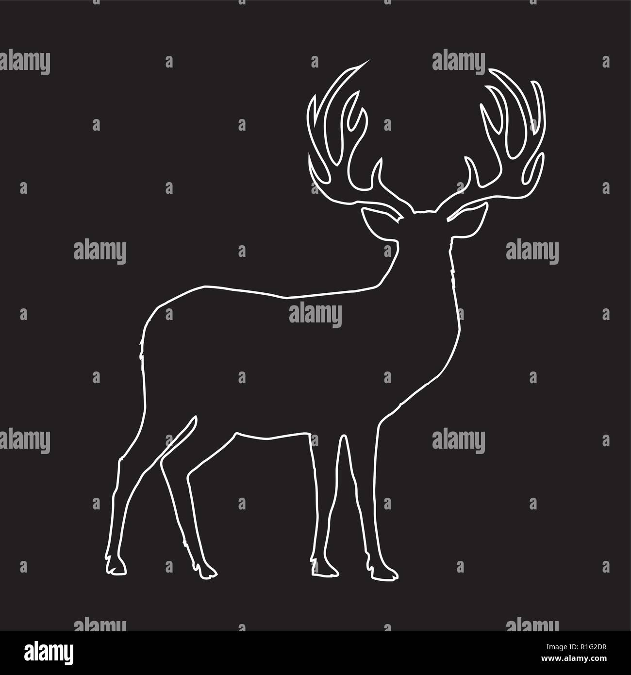 Weisser Umriss Silhouette Rentier Mit Grossen Hornern Auf Schwarzen Hintergrund Isoliert Vector Illustration Symbol Clip Art Zeichen Symbol Der Rotwild Fur Design Stock Vektorgrafik Alamy