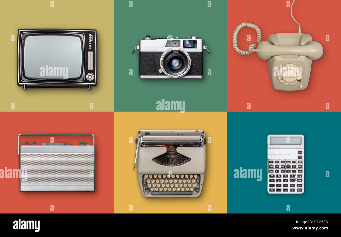 Retro 80er Jahre Elektronik Artikel Hintergrund Stockfoto