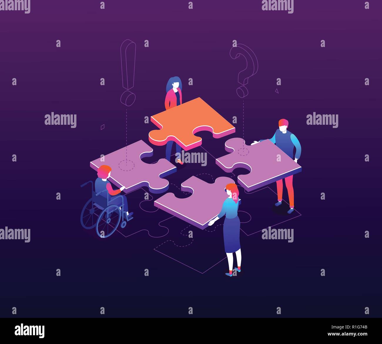 Teambuilding Konzept - moderne und farbenfrohe isometrische Vector Illustration Stock Vektor