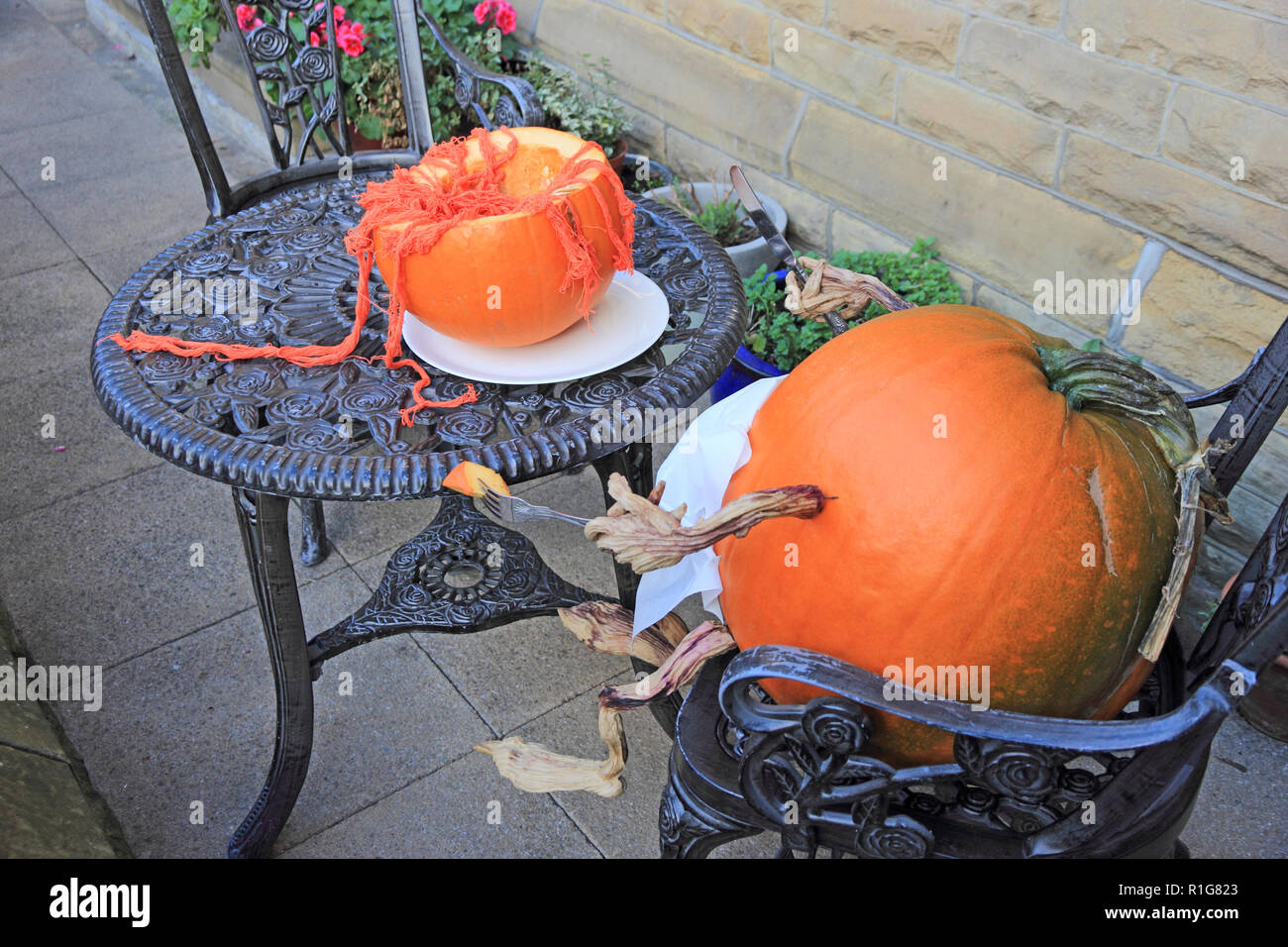 Geschnitzte Kürbisse in Haloween Anzeige Stockfoto