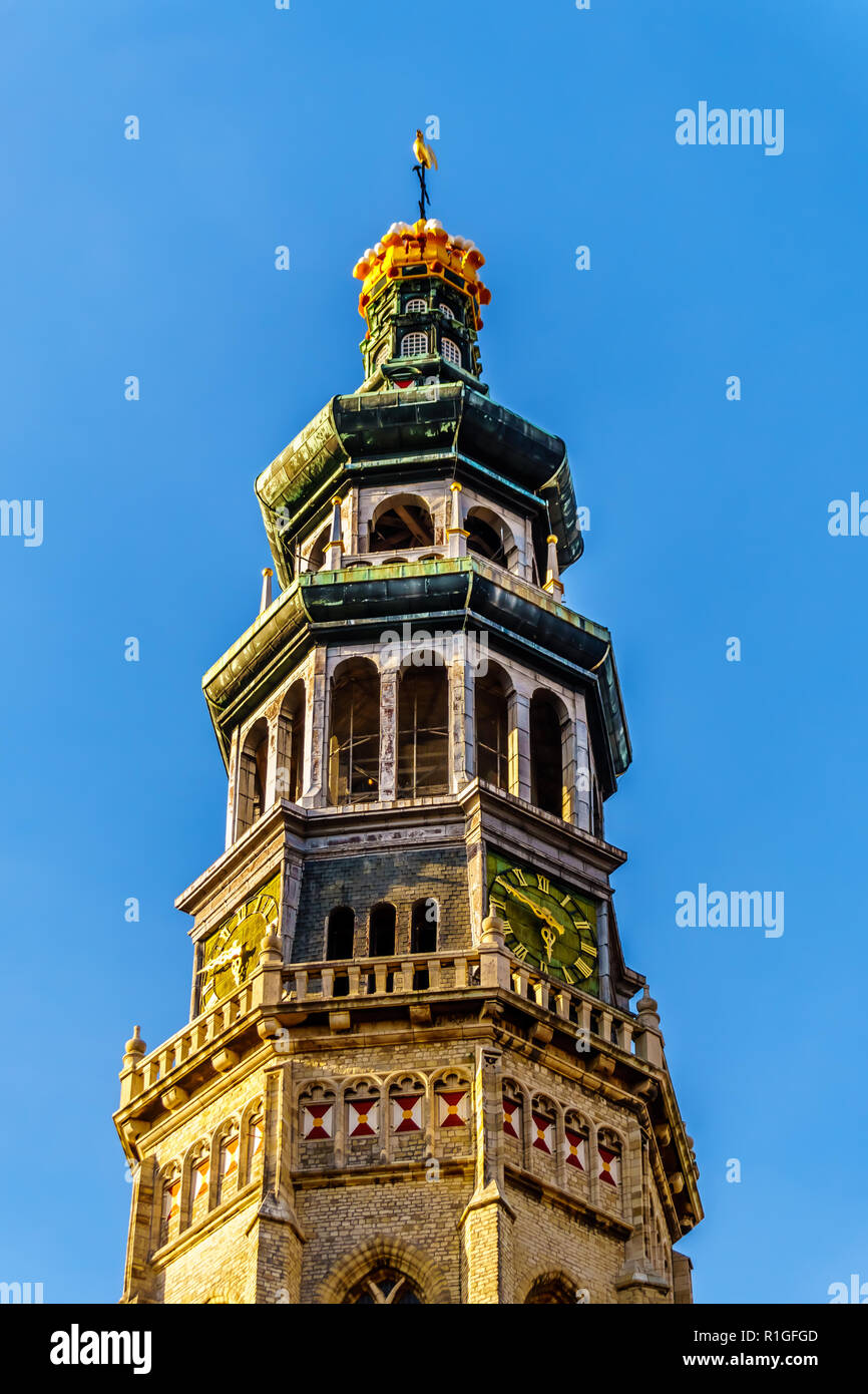 Lange Jan Toren (Long John Turm) der mittelalterlichen Abtei in der historischen Stadt Middelburg in der Provinz Zeeland, Niederlande Stockfoto