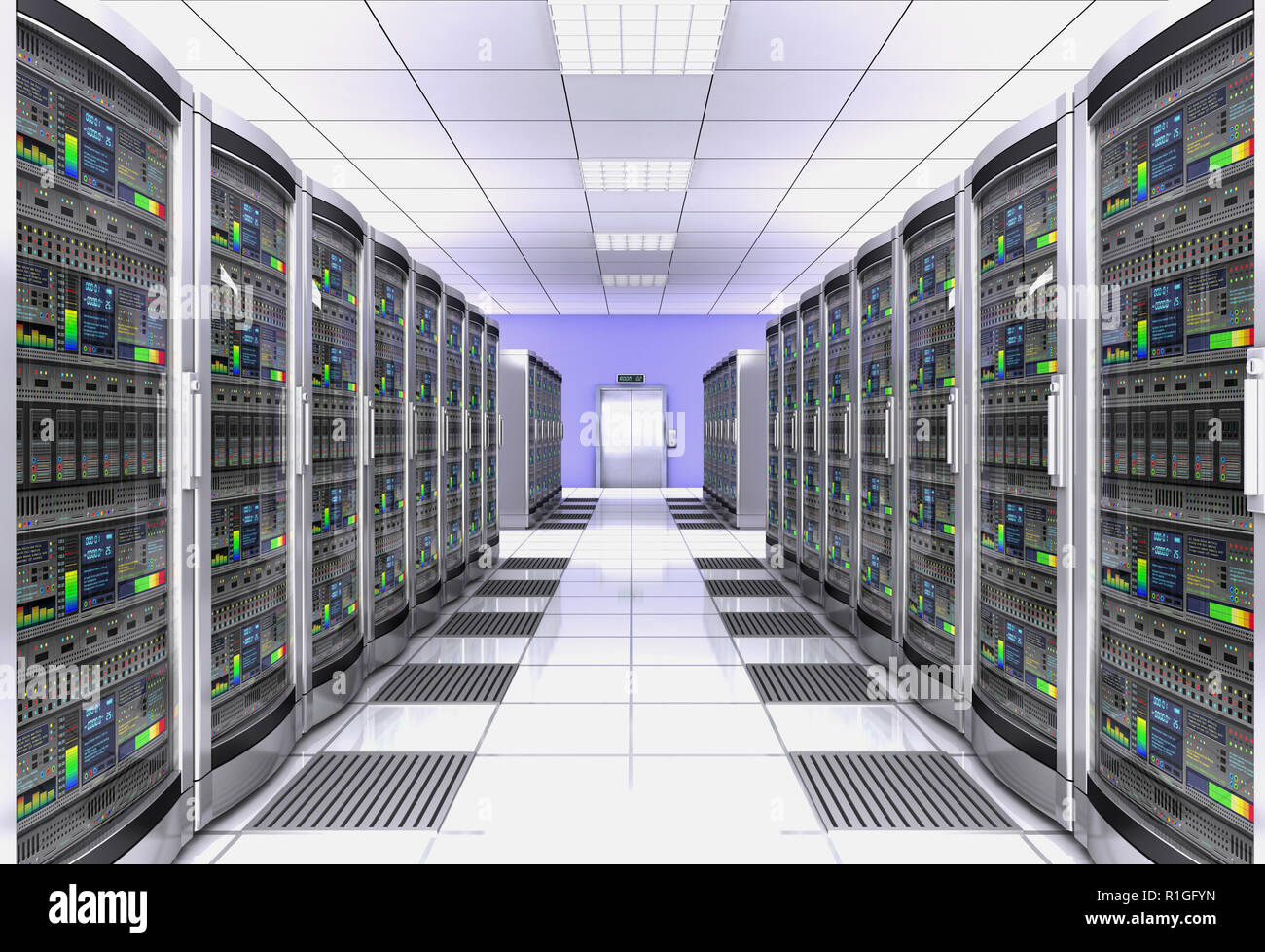 Netzwerk Workstation Server raum Konzept 3D-Bild Stockfoto