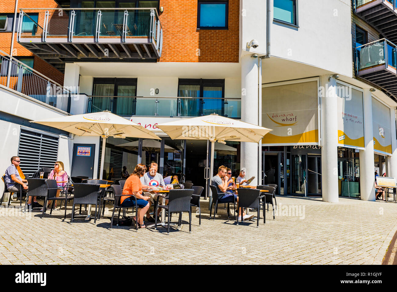 Banane Wharf Restaurant. Ocean Village Marina. Southampton, Hampshire, England, Vereinigtes Königreich, UK, Europa Stockfoto