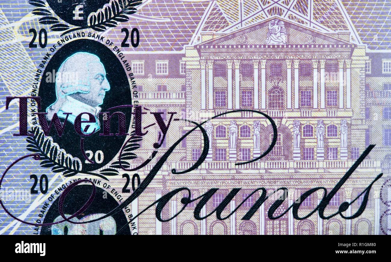 Bank von England £ 20 Banknote Stockfoto