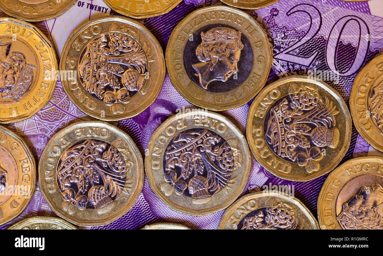 Britisches Englisch Währung, Münzen und Banknoten, Britisches Pfund  Stockfotografie - Alamy