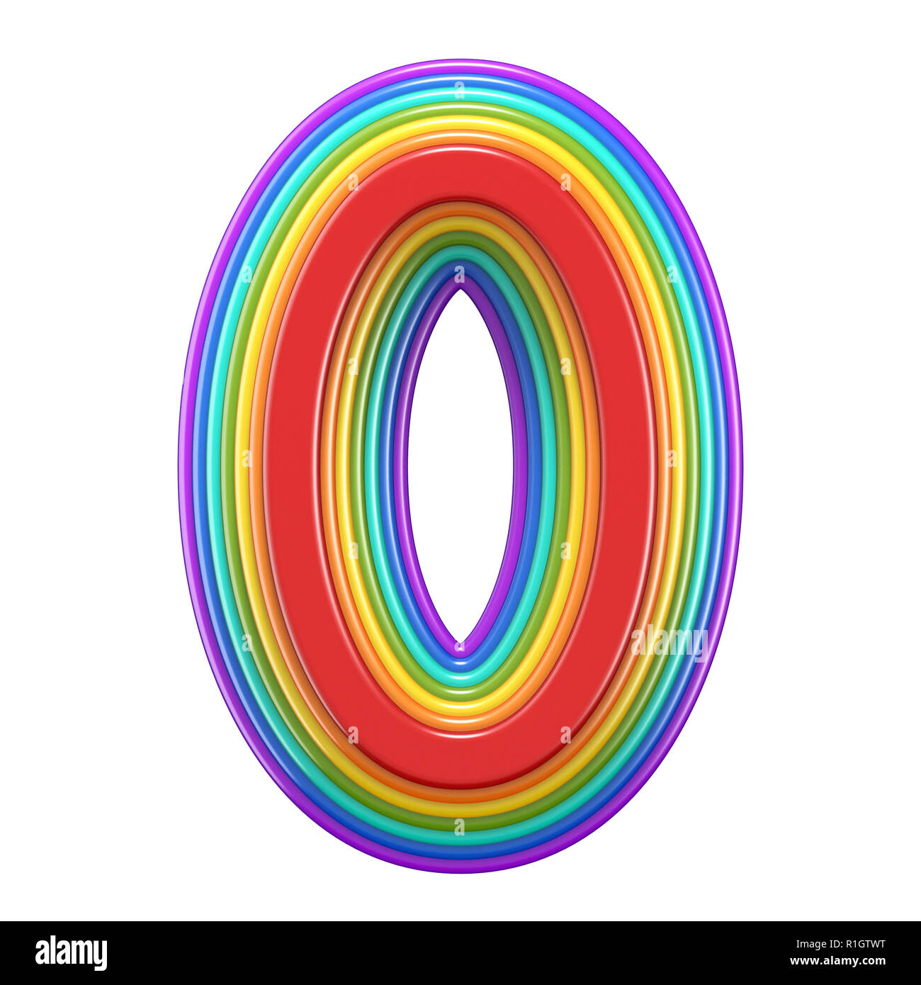 Konzentrische rainbow Nummer 0 NULL 3D Rendering Illustration auf weißem Hintergrund Stockfoto