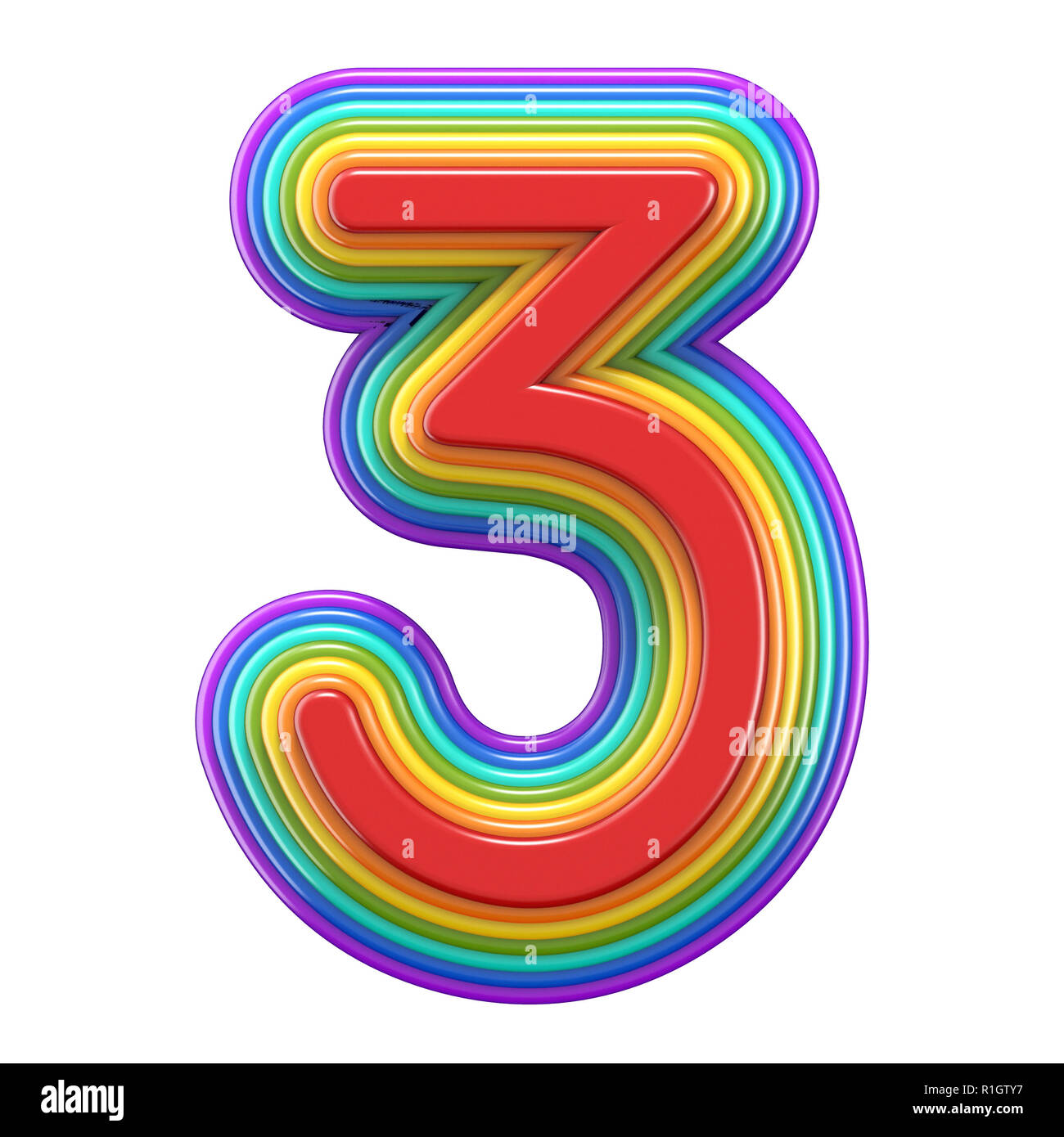 Konzentrische rainbow Anzahl 3 3 3D Rendering Illustration auf weißem Hintergrund Stockfoto