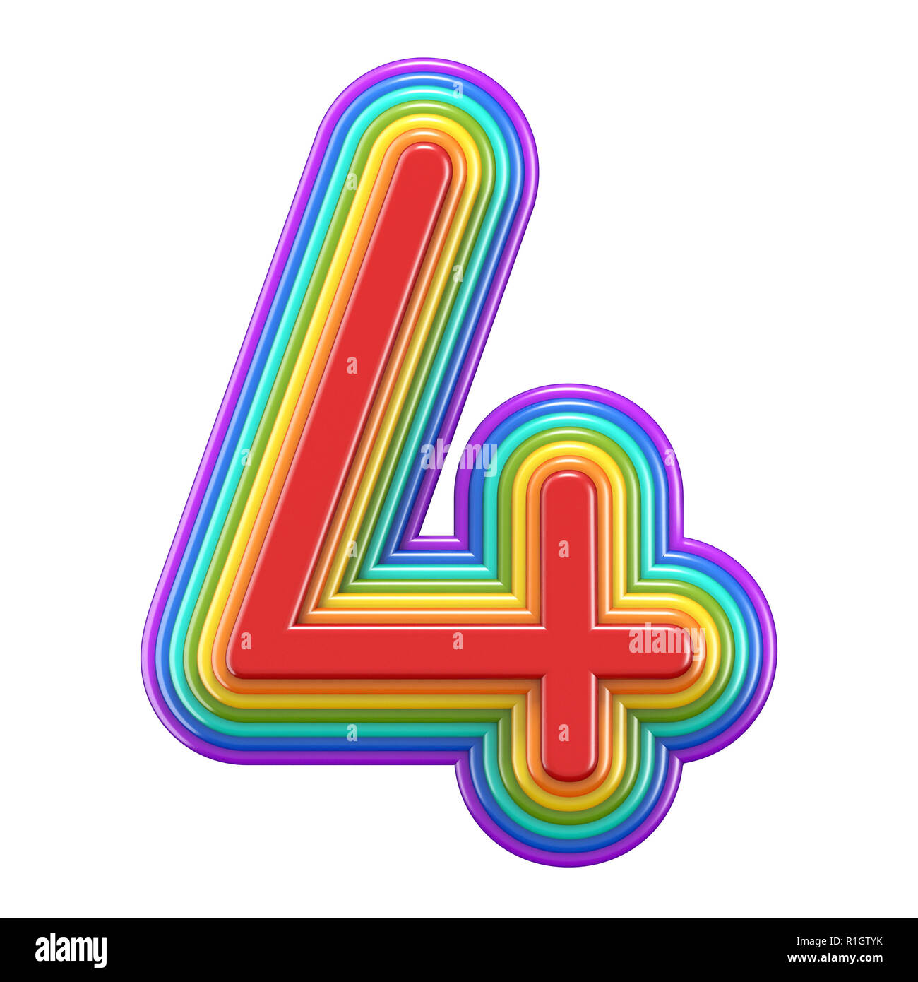 Konzentrische rainbow Anzahl 4 4 3D Rendering Illustration auf weißem Hintergrund Stockfoto