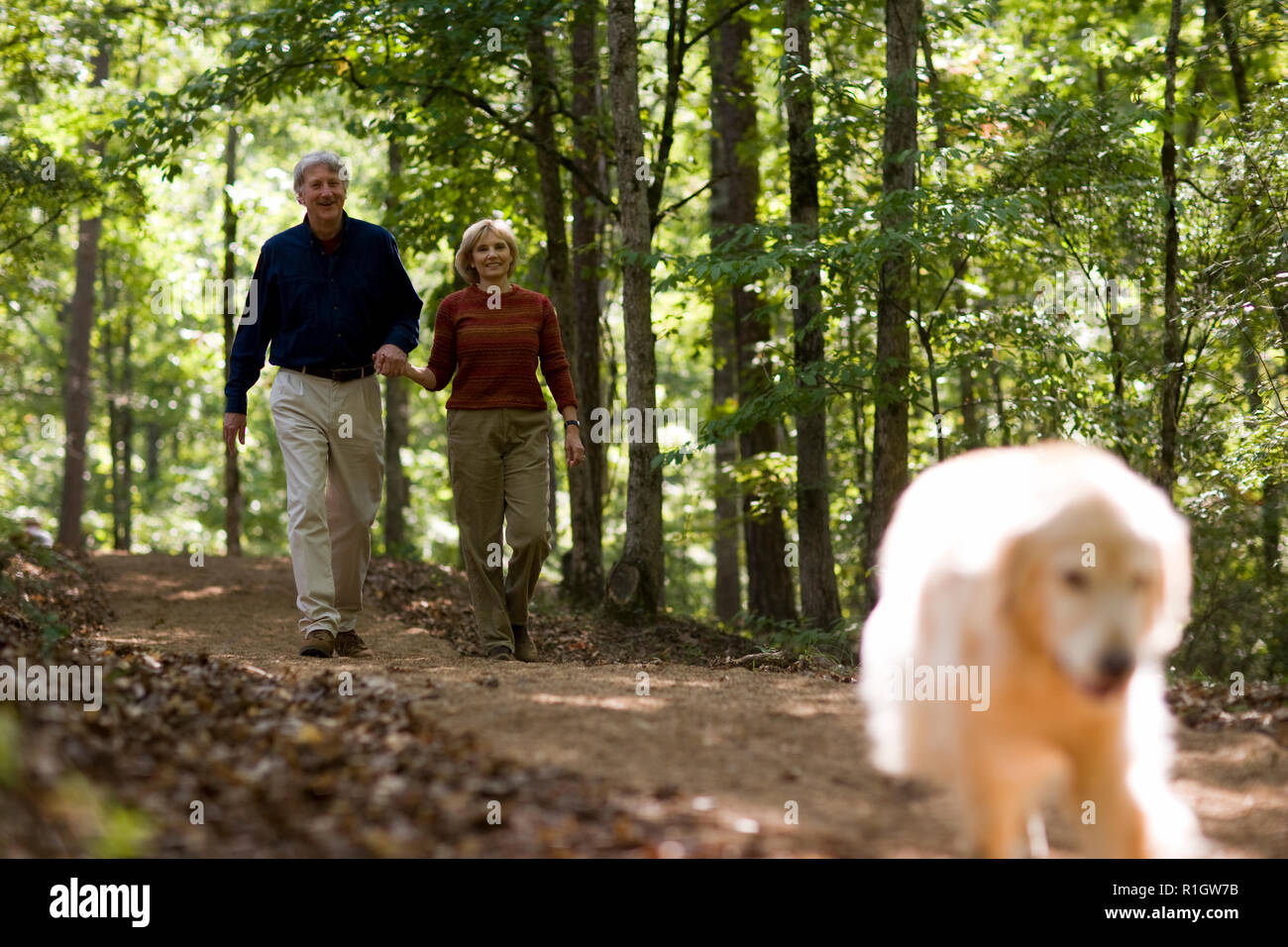 Paar gehen für einen Spaziergang in den Wäldern Stockfoto