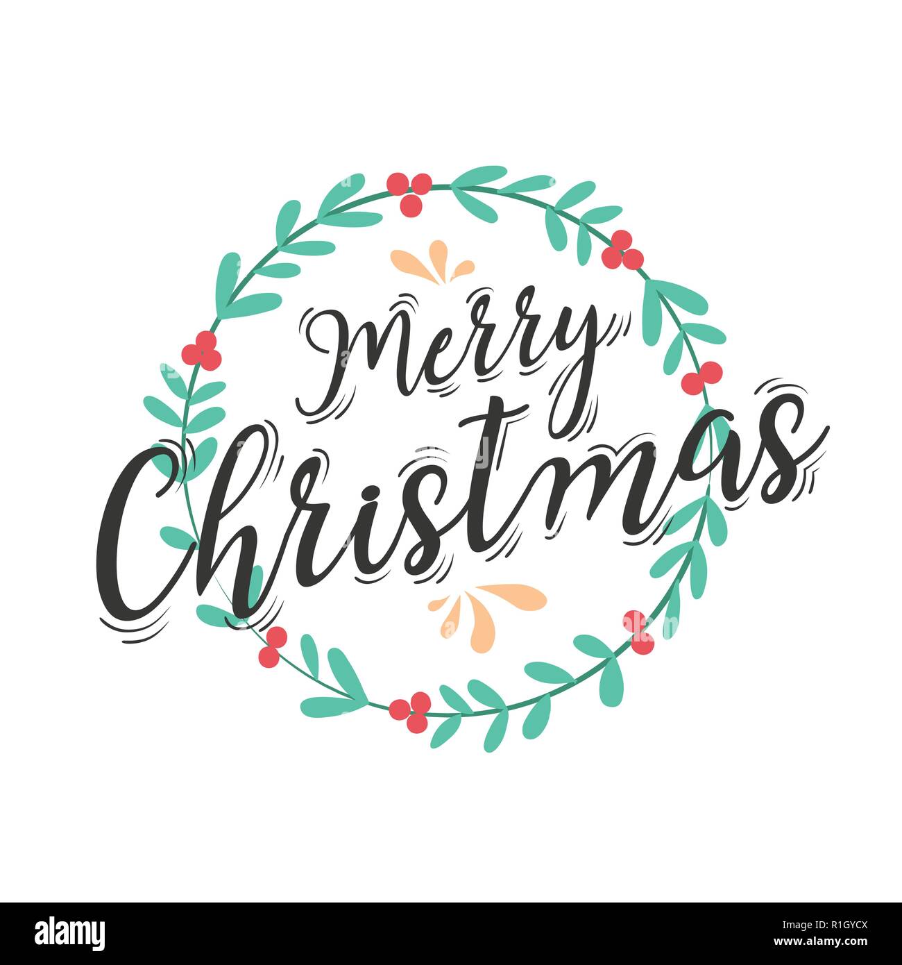 Weihnachten und neues Jahr Gruß oder Einladungskarte. Weihnachten Schriftzug Design mit Dekoration. Vector Illustration. Stock Vektor