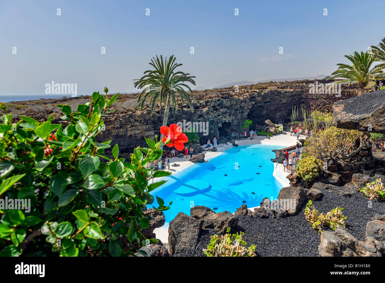 Die blauen Pool an den Jameos del Agua auf Lanzarote Kanarische Inseln Stockfoto