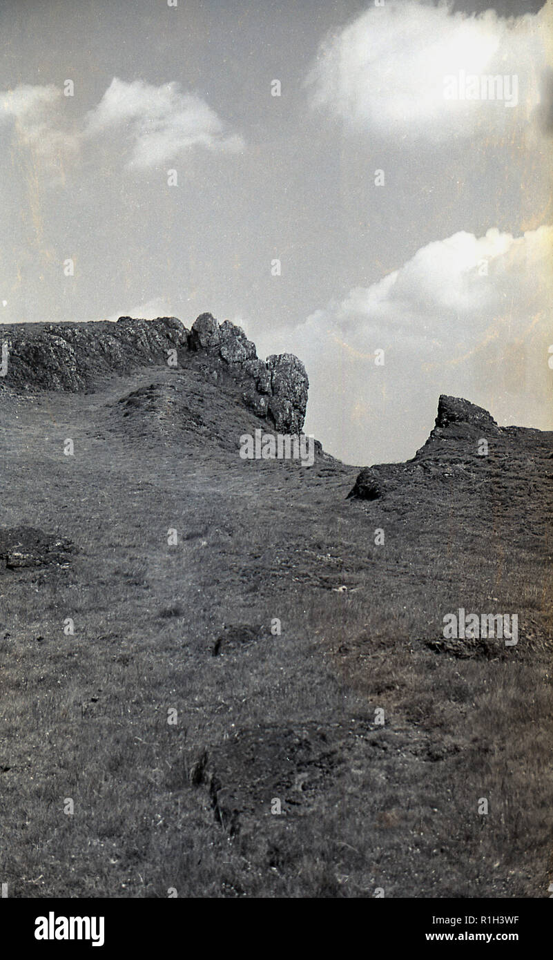 1950, historische, Exmoornational Park, interessante Form eines antiken felsigen Gipfel oder Tor auf einem Hügel. Stockfoto
