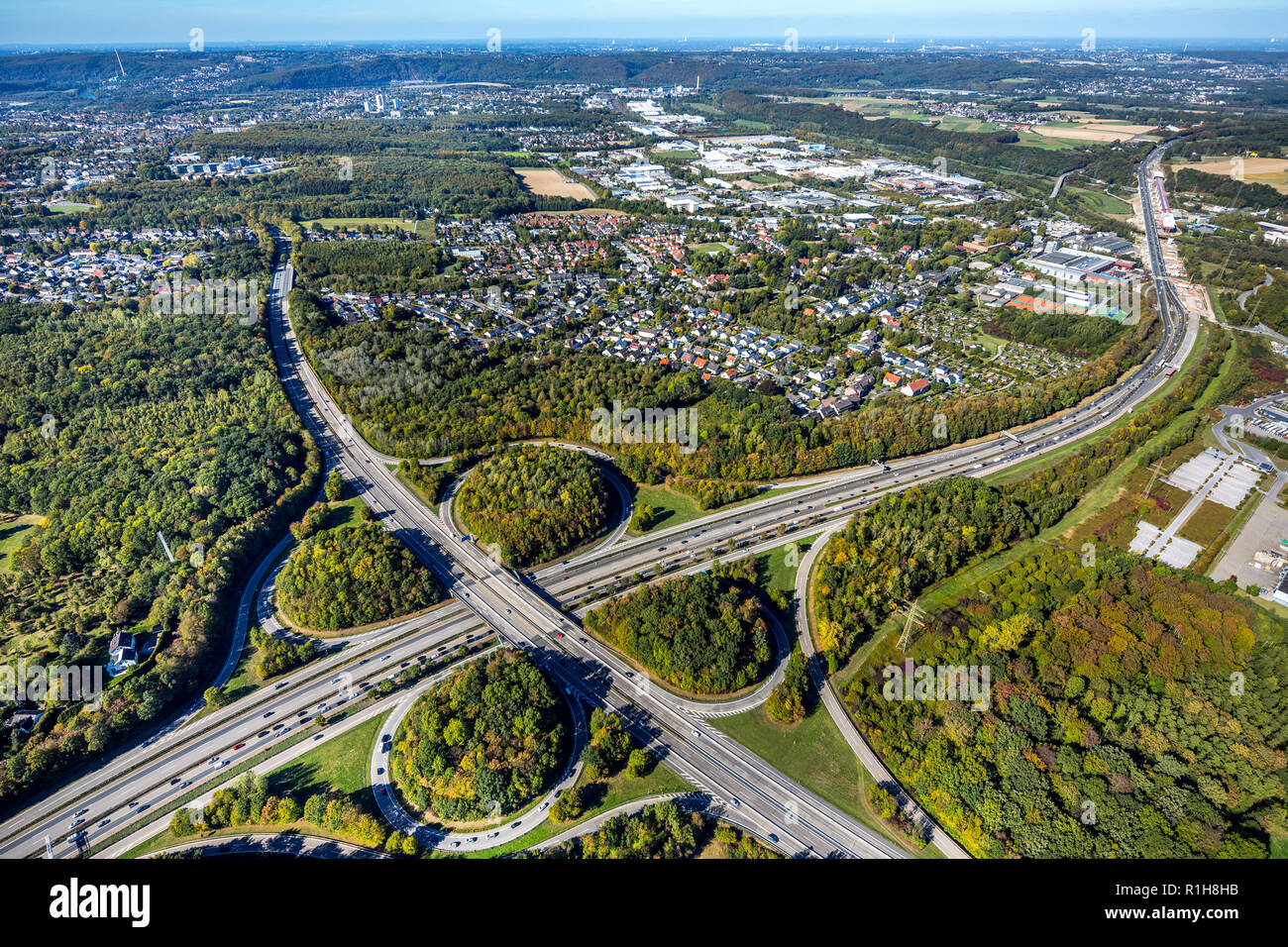 Autobahnkreuz Hagen A45, A46, Hagen, Ruhrgebiet, Nordrhein-Westfalen, Deutschland Stockfoto