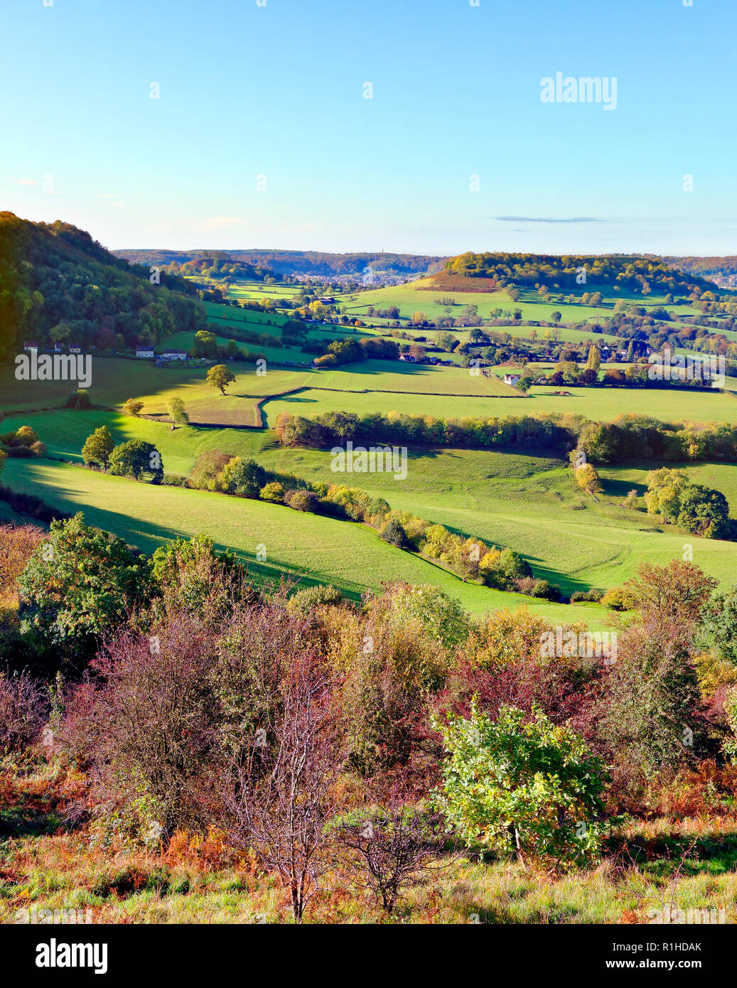 Herbst beginnt ein Aussehen in der Severn Valley, Gloucestershire zu machen. Stockfoto