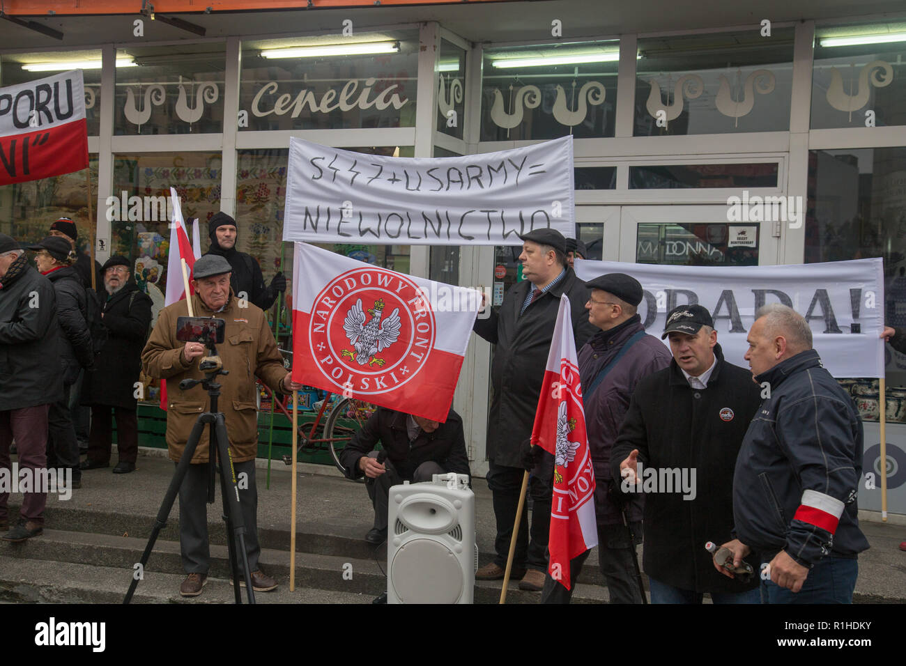 Warschau, Polen, 11. November 2018: die Feierlichkeiten der polnischen Unabhängigkeit Tag: Vertreter der polnischen Nationalen Front (Polski vorne Narodowy) Stockfoto