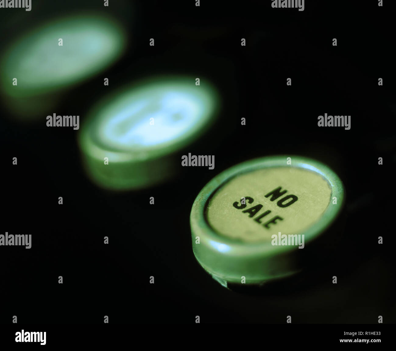 Kein Verkauf Taste auf eine alte Registrierkasse. Stockfoto