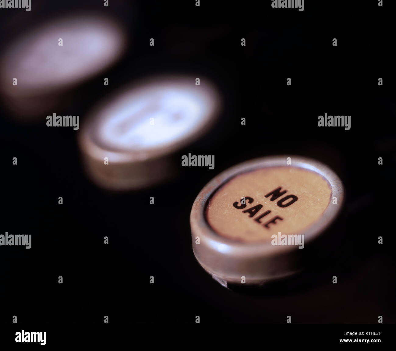 Kein Verkauf Taste auf eine alte Registrierkasse. Stockfoto