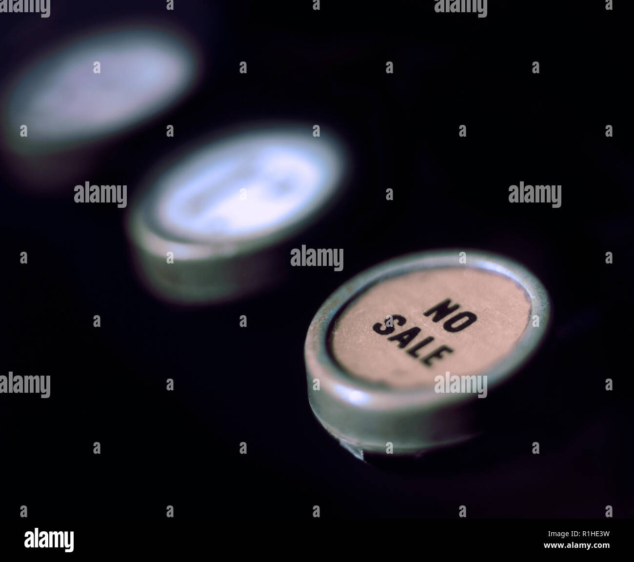 Kein Verkauf Taste auf eine alte Registrierkasse. Stockfoto