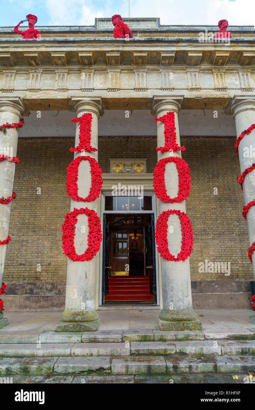 Salisbury Guildhall Großbritannien mit Mohnblumen für Tag der Erinnerung eingerichtet Stockfoto