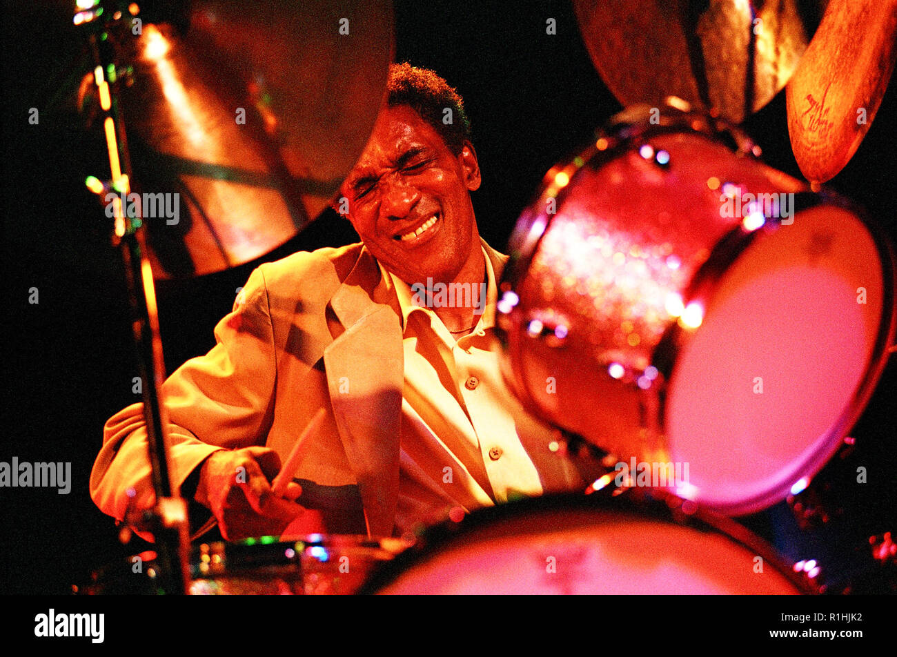 Al Foster (geboren am 18. Januar 1943 in Richmond, Virginia, USA) ist ein US-amerikanischer Jazz-Schlagzeuger. Von 1972 bis 1985, Mitglied der Miles Davis band. Stockfoto