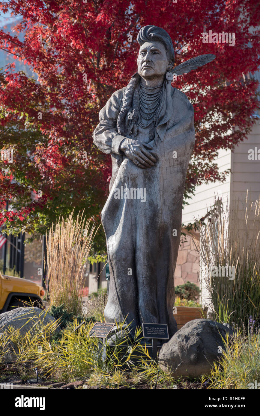 Chief Joseph Skulptur, Georgien Bunn, in Joseph, Oregon. Stockfoto