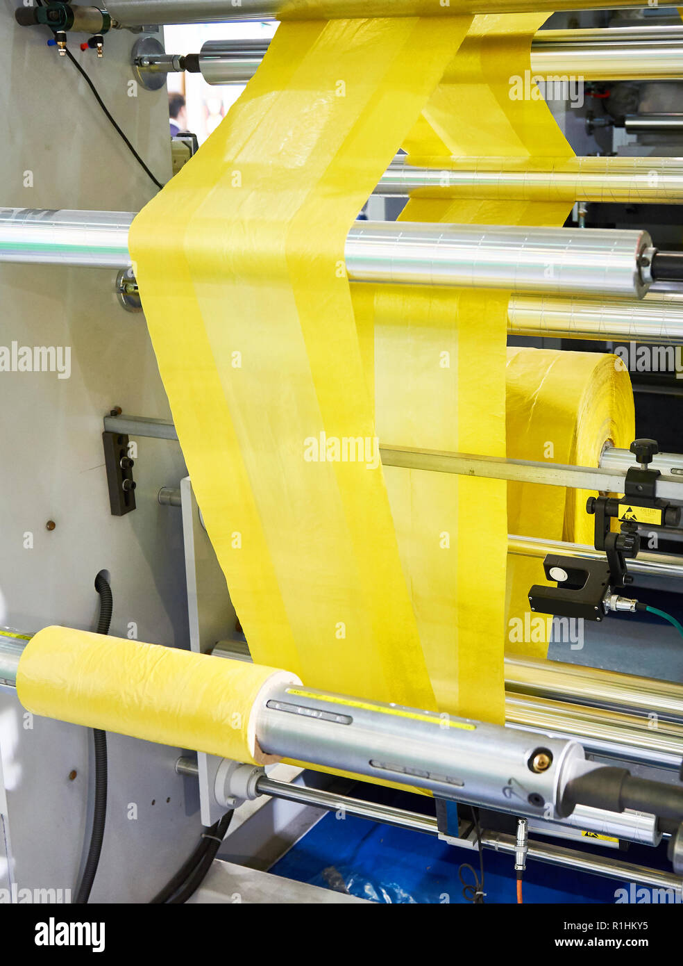 Maschine für die Herstellung von Plastiktüten Stockfoto