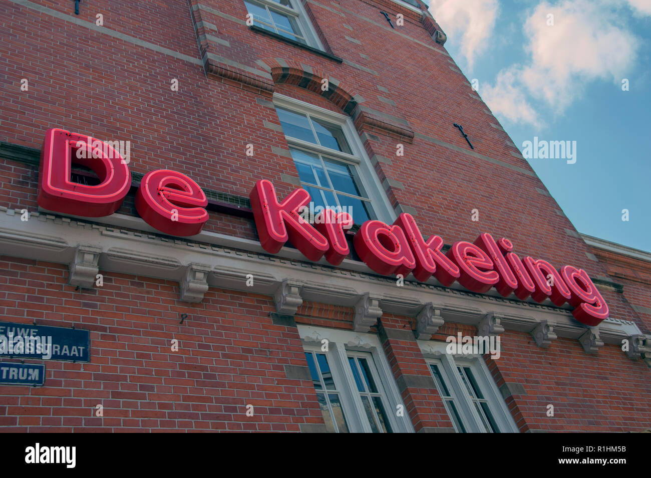 Reklametafeln von De Krakeling Theater in Amsterdam Die Niederlande 2018 Stockfoto