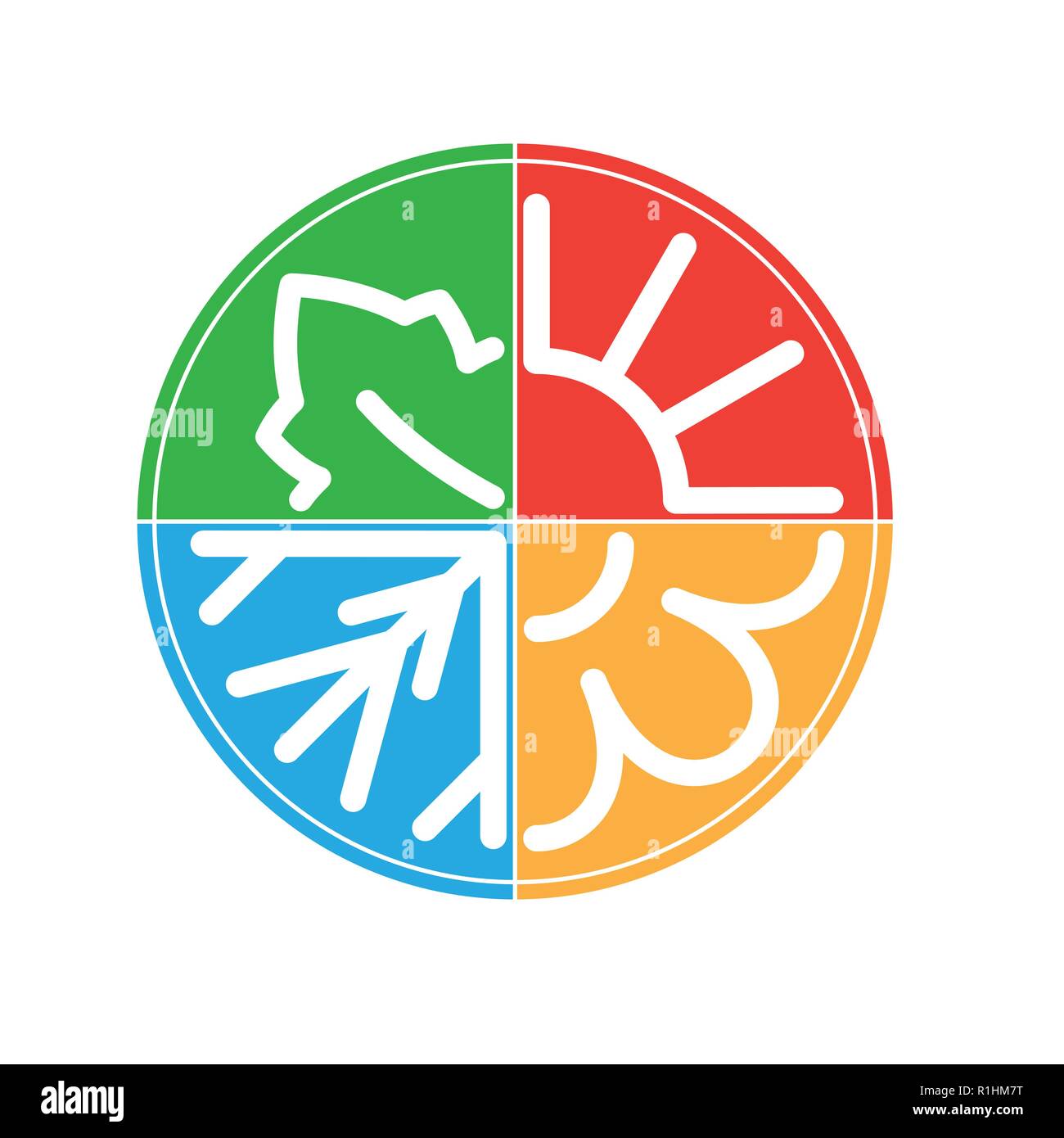 Vier verschiedene Farben Natur Jahreszeiten Symbol Kreis isoliert auf weißem Stock Vektor