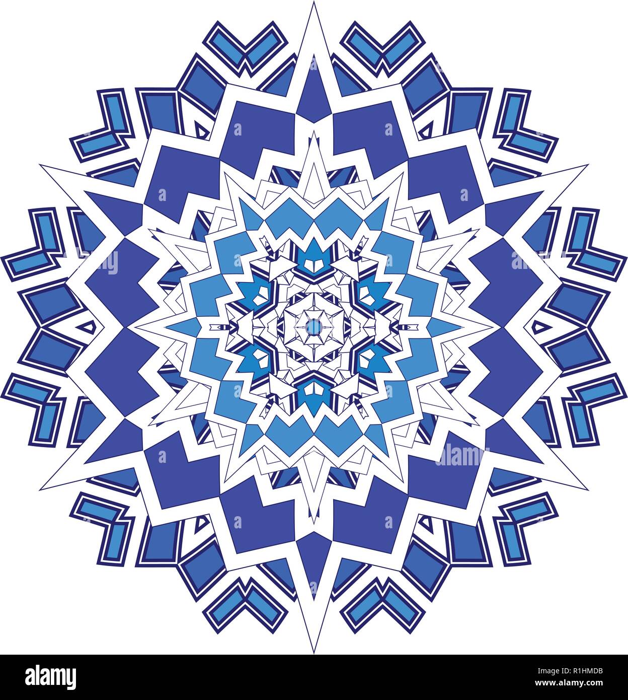 Blau Mosaik Hexagon Snowfkake vektor Zeichen auf weißem Hintergrund Stock Vektor