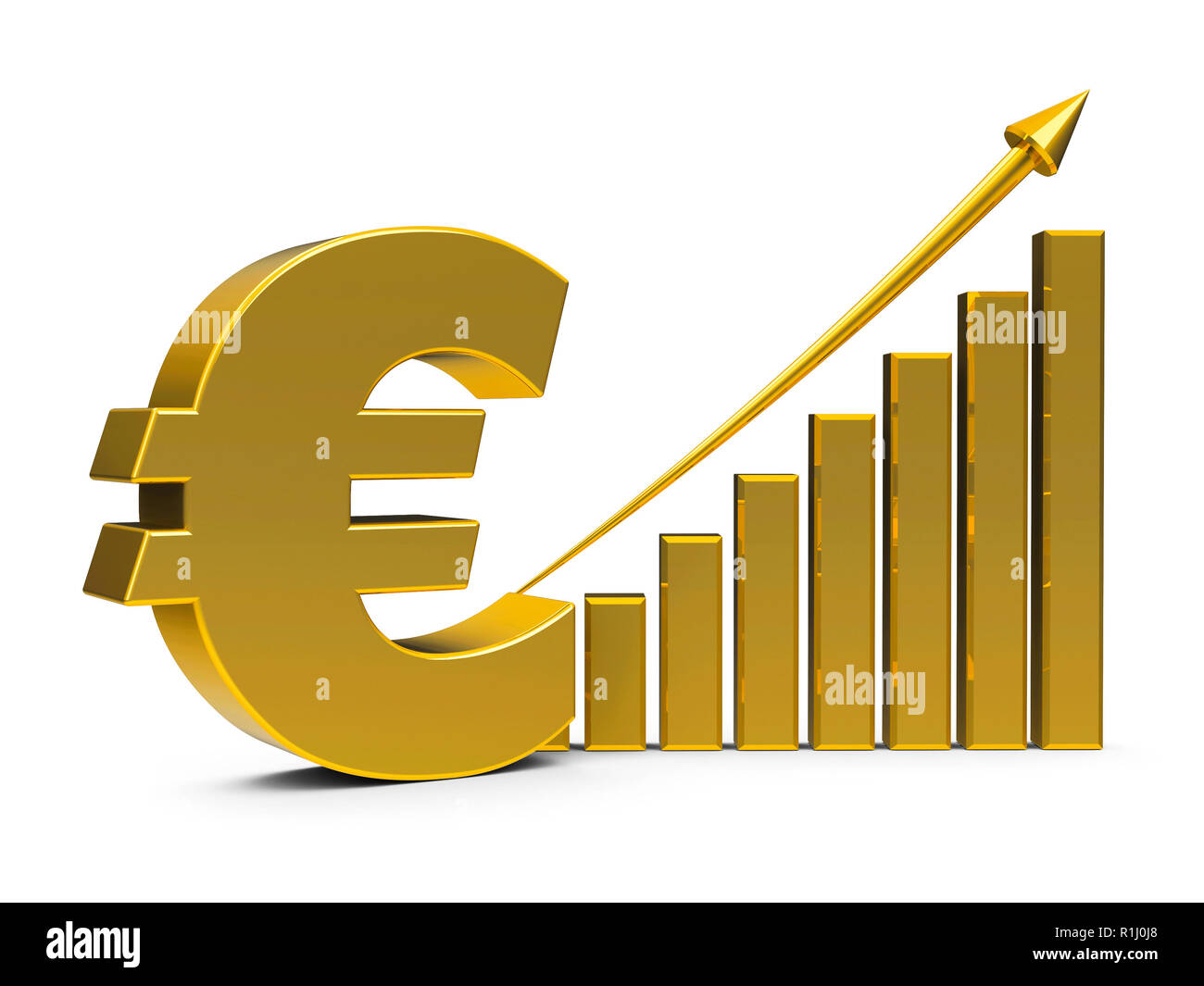 Gold Business graph mit dem Pfeil oben und euro Zeichen stellt die  Entwicklung des Euro-Kurses, dreidimensionale Rendering, 3D-Darstellung  Stockfotografie - Alamy