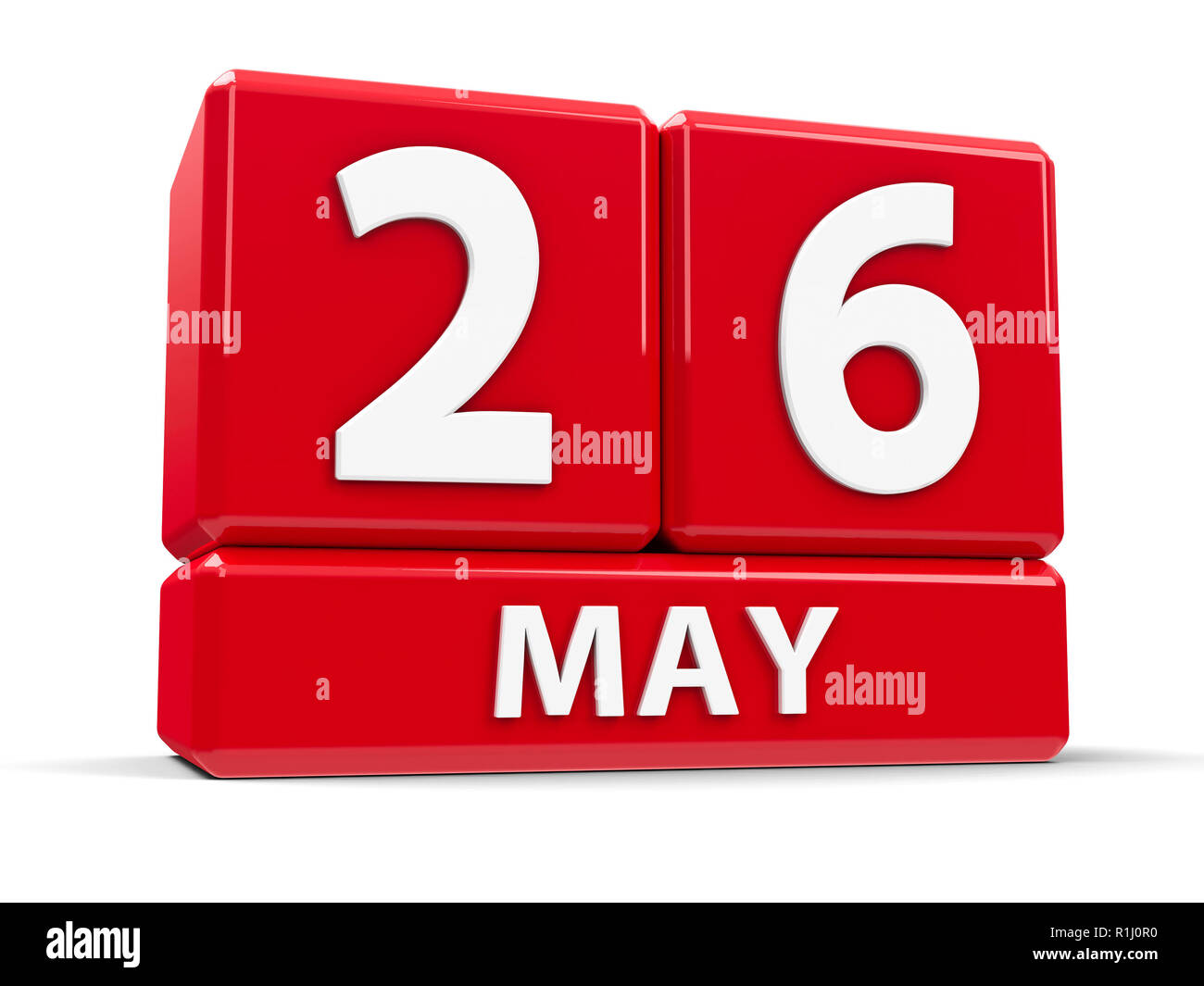 Rote Würfel - Die Zwanzig 6. Mai - auf einem weißen Tisch - Tag der Unabhängigkeit in Georgien, dreidimensionale Rendering, 3D-Darstellung Stockfoto