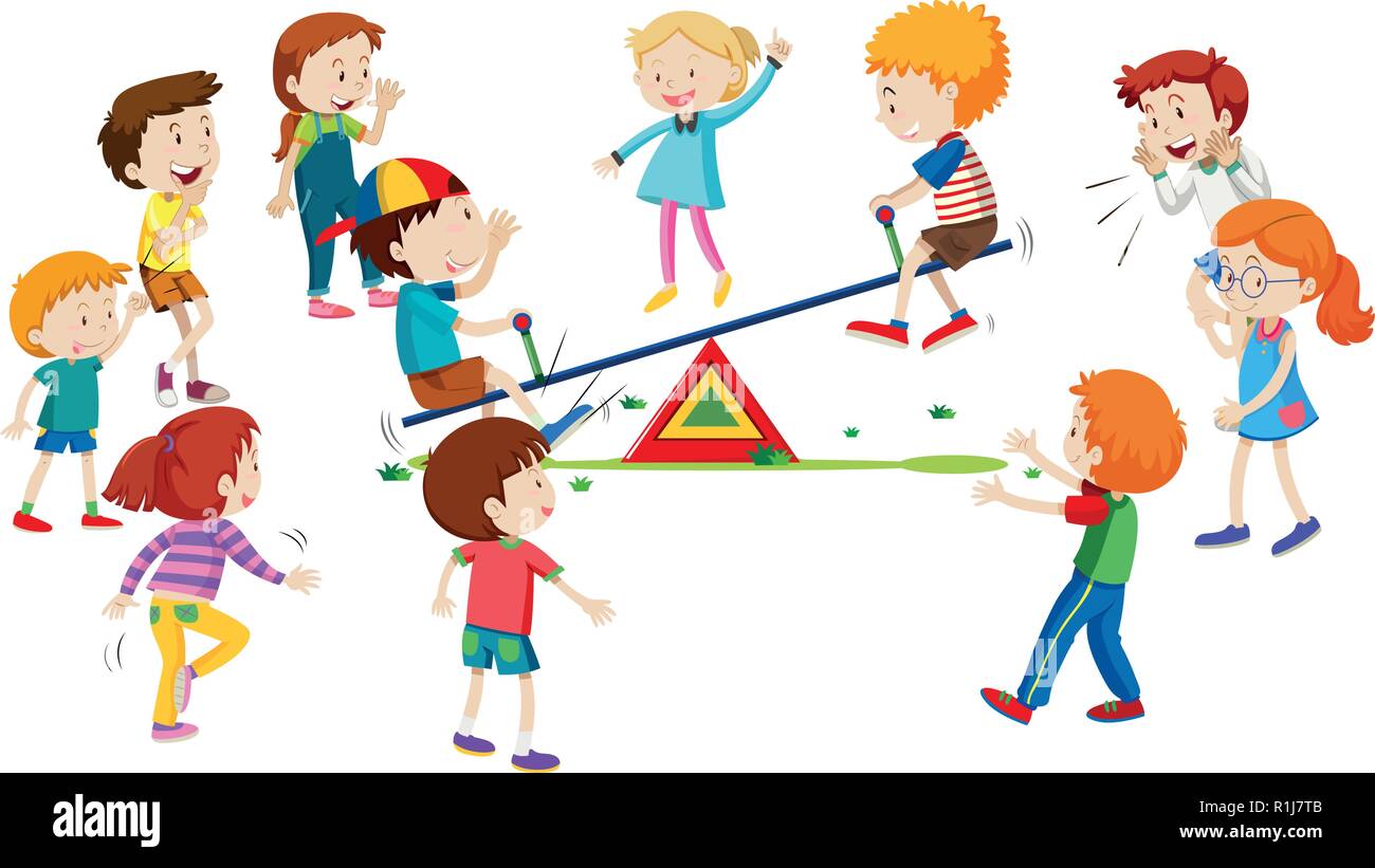 Gruppe von Kindern beim Spielen auf der Wippe Abbildung Stock Vektor