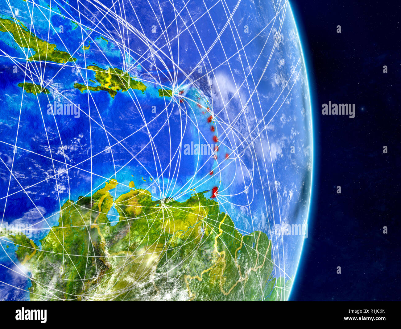 Karibik auf dem Planeten Erde mit Netzwerken. Extrem detaillierte Planeten und Wolken. 3D-Darstellung. Elemente dieses Bild von der NASA eingerichtet. Stockfoto