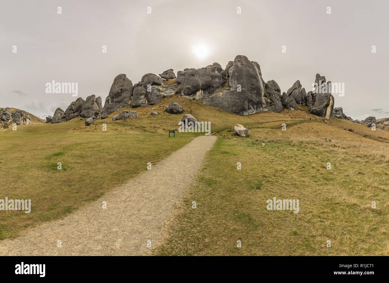 Der Burgberg Schutzgebiet oder Kura Tawhiti, Arthur's Pass, Kalkstein Felsformationen, Südliche Alpen, Südinsel, Neuseeland Stockfoto