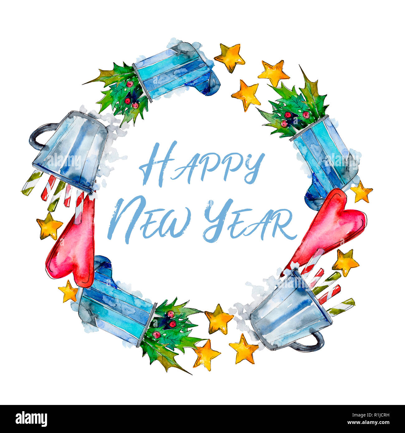 Frohes Neues Jahr Handschrift Monogramm Kalligraphie. Weihnachten