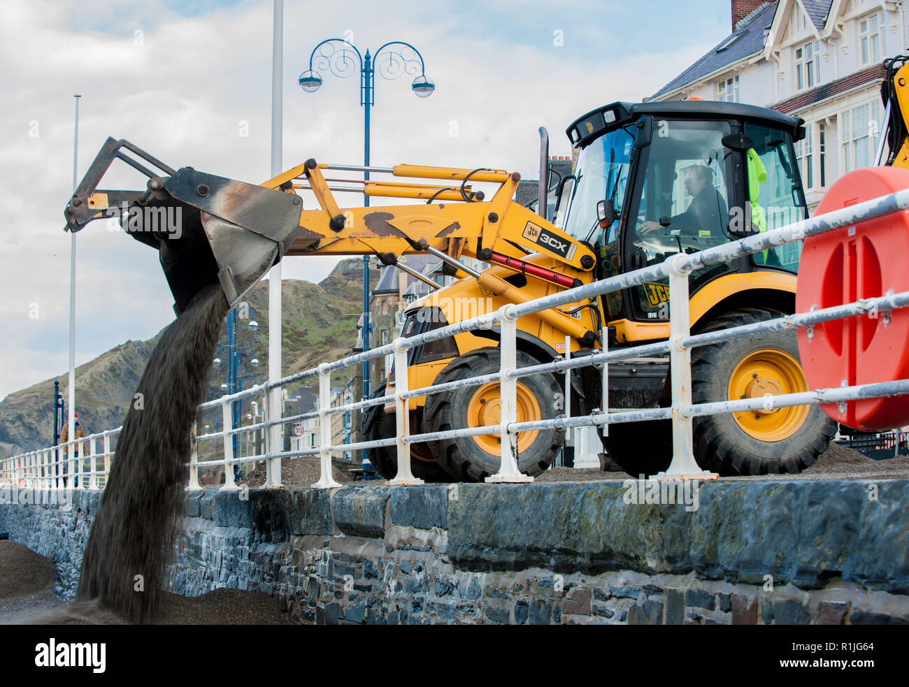 Clean-up in Aberystwyth, Ceredigion nach einem großen Sturm. Stockfoto