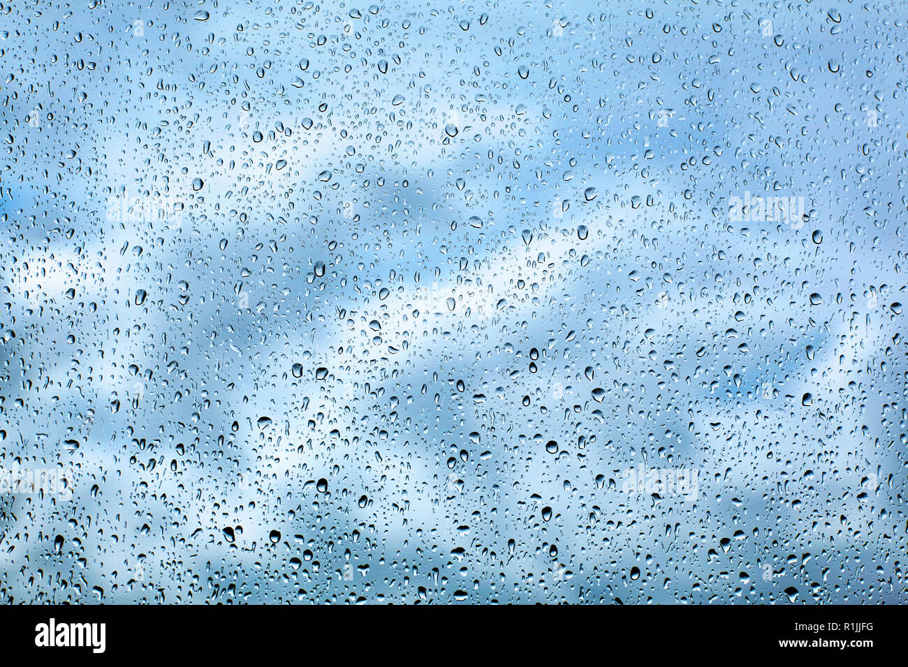 Regen Wassertropfen auf Glas Stockfoto