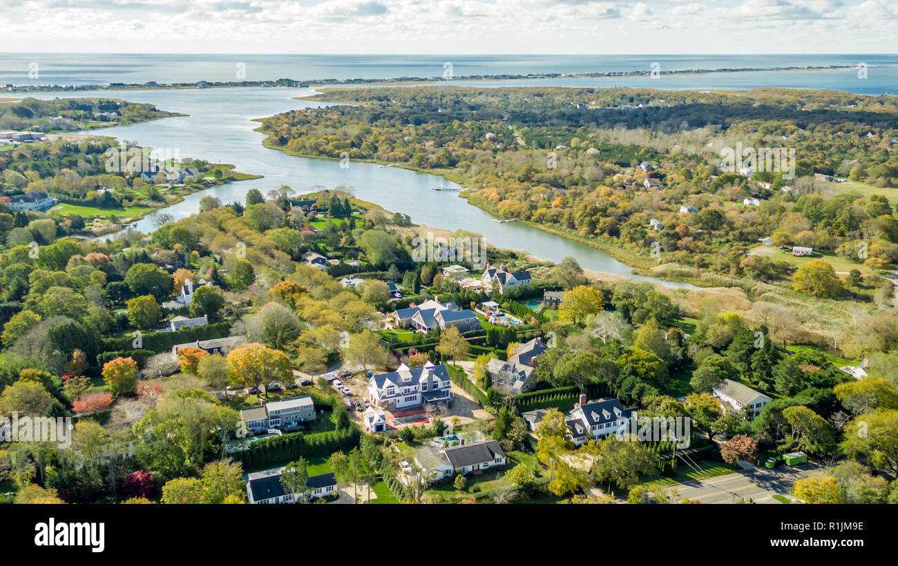 Luftaufnahme von Southampton, speziell heady Creek und die Shinnecock Indian Reservation in Southampton, NY Stockfoto