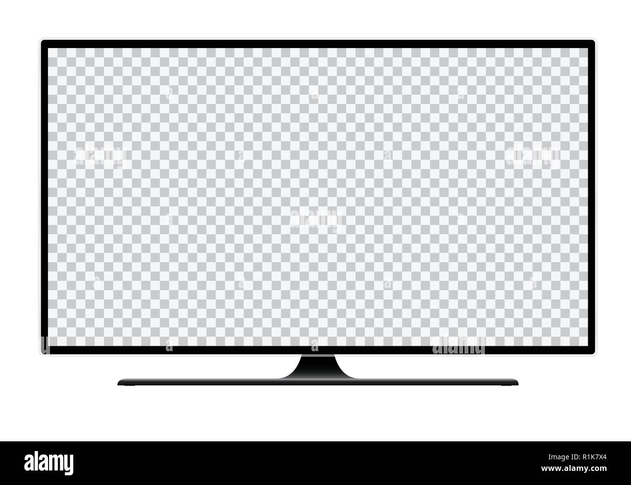 Realistische Abbildung: schwarz TV mit Ständer und Leere transparente isoliert Bildschirm mit Platz für Ihren Text oder Bild-isolierte Vektor auf weißem Hinterg Stock Vektor