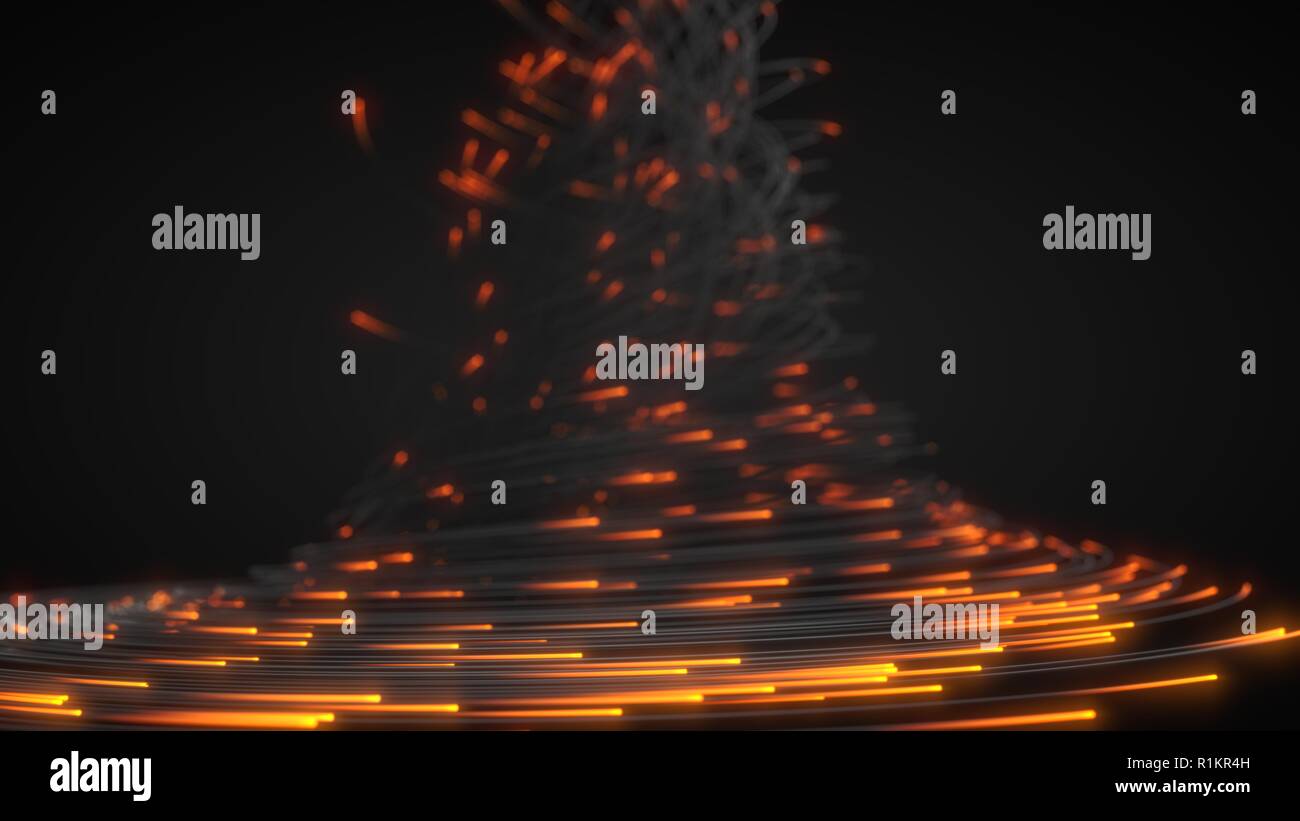 Schwarz Strings mit glühenden Köpfen in dunklen. Geeignet für Technologie, Internet und computer Themen. 3D-Darstellung Stockfoto