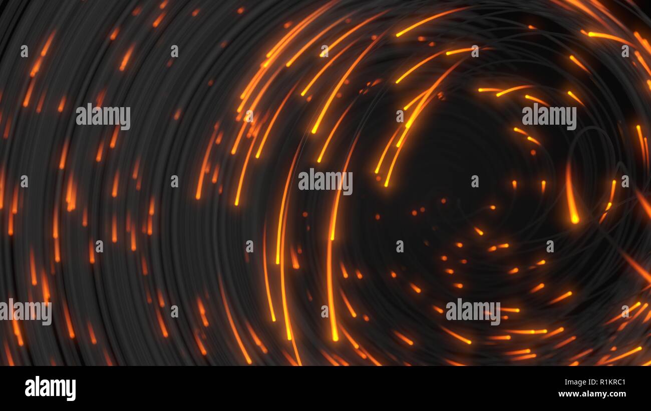 Schwarz Strings mit glühenden Köpfen in dunklen. Geeignet für Technologie, Internet und computer Themen. 3D-Darstellung Stockfoto