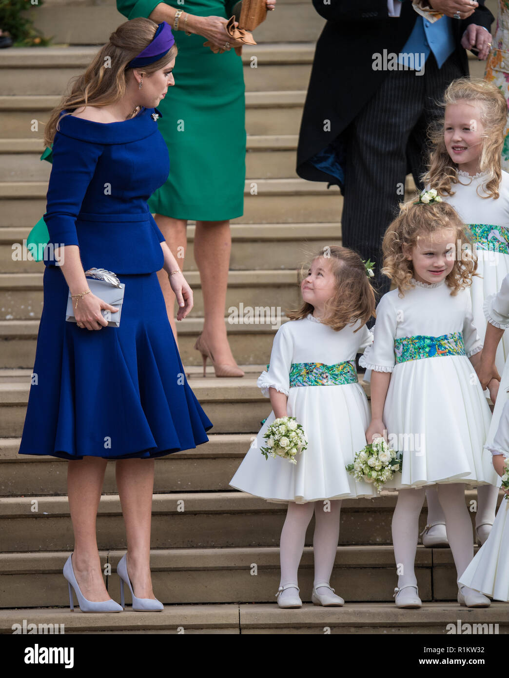 Die Hochzeit Von Prinzessin Eugenie Von York Und Jack Brooksbank In Windsor Mit Prinzessin Beatrice Prinzessin Charlotte Maud Windsor Isla Phillips Wo Windsor Grossbritannien Wann 12 Aug 2018 Quelle John Rainford Wann Stockfotografie